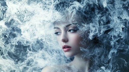 Fototapeta premium Enigmatic Beauty: A Woman Shrouded in Mystical Smoke