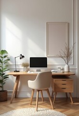 Wooden desk and free space for your decoration