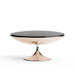 A sleek, modern pedestal table featuring a glossy black top and a shiny metallic base, ideal for contemporary decor.