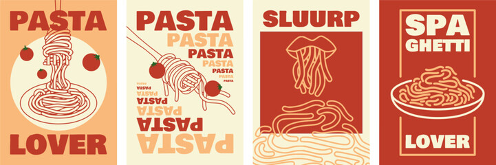 Elegant Pasta and Spaghetti Poster Designs with Minimalist Illustrations and Modern Typography. © FerouFYN