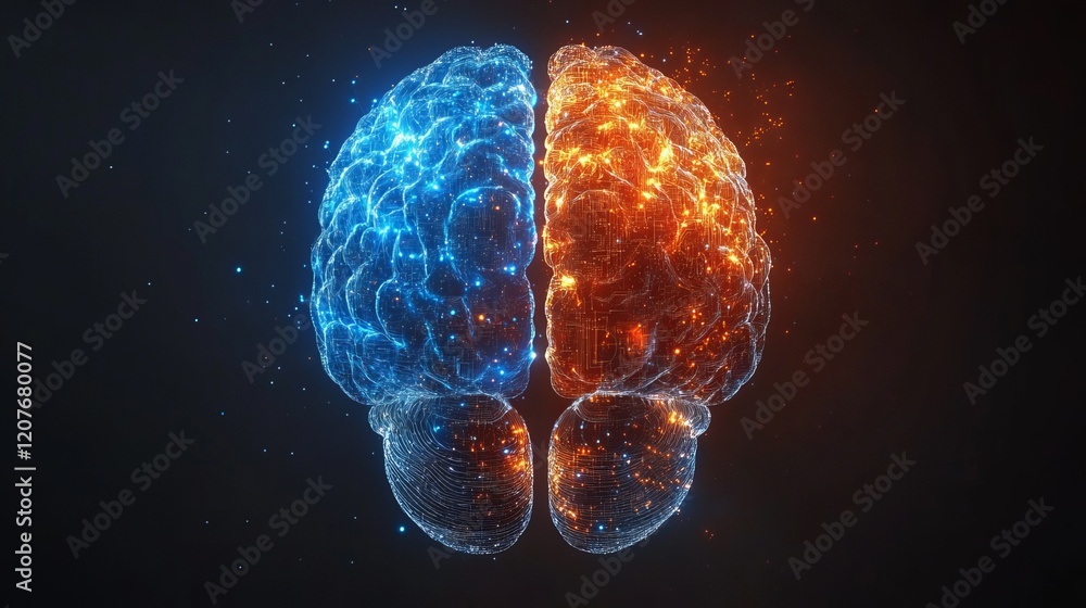 Poster abstract digital brain neural network art design ice mind data blue