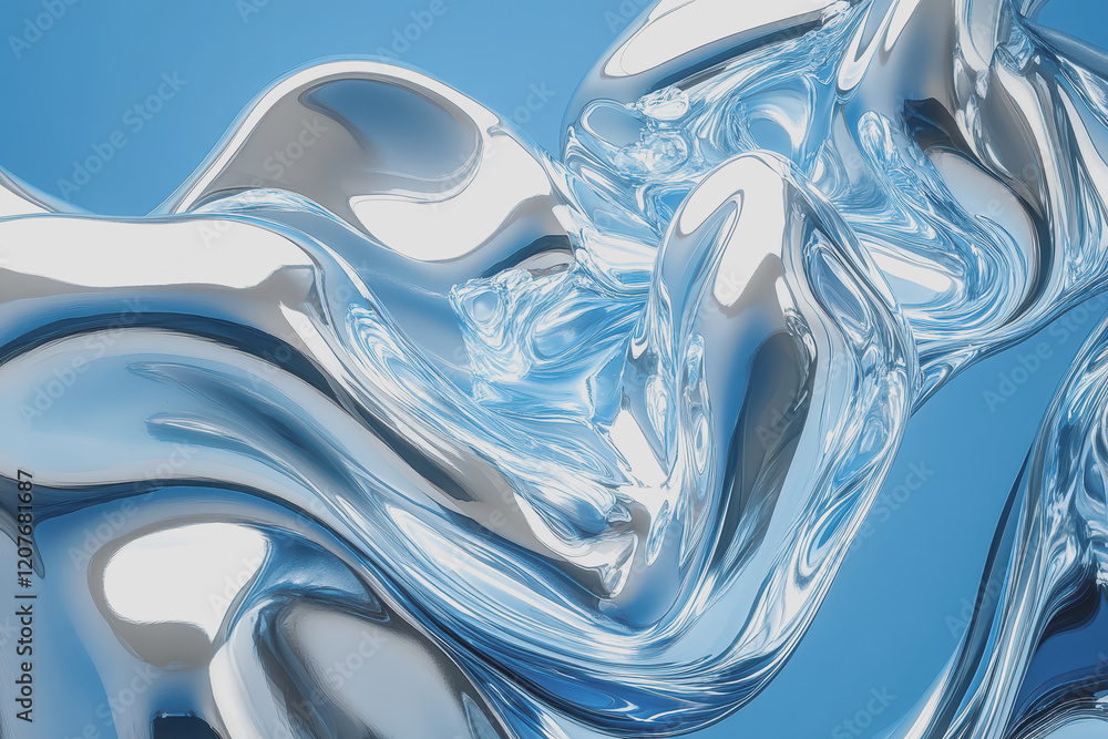 Poster abstract liquid metal fluidity fluid lines distorted lines abstract futuristic shapes in the air.
