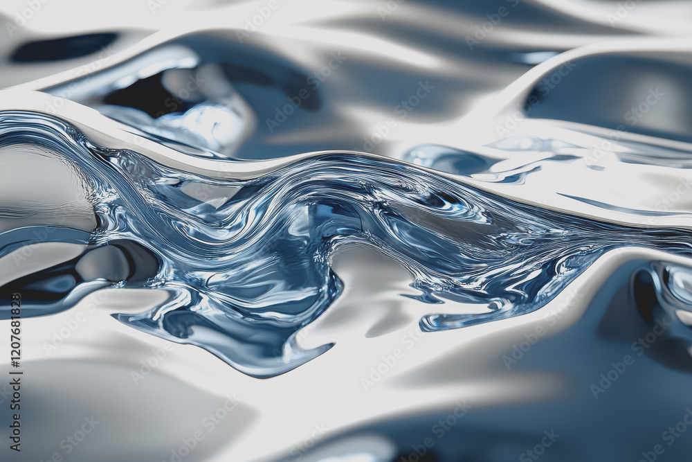 Poster abstract liquid metal fluidity fluid lines distorted lines abstract futuristic shapes in the air.