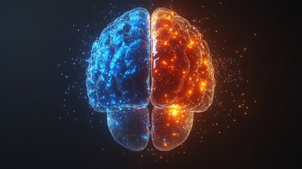 Abstract Digital Brain Network Blue Orange Glow art ice mind idea fire