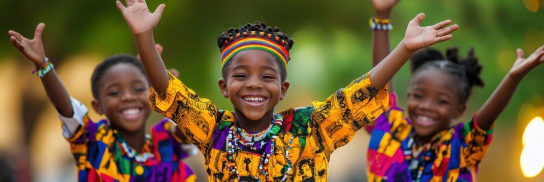 Happy african american children celebration Juneteenth, african liberation day. Juneteenth Parade and Festival. Black History Month concept
