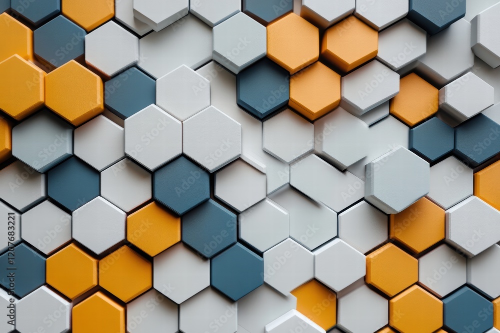 Aufkleber graphic pattern featuring colorful hexagons arranged in an intricate design