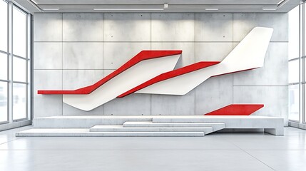 Modern Abstract Red White Concrete Shelf Display
