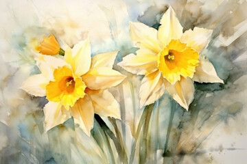 narcissus on a light background, watercolor , Generative AI