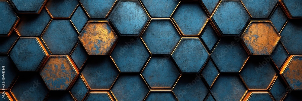 Poster unique hexagonal pattern with a textured finish and warm lighting effects