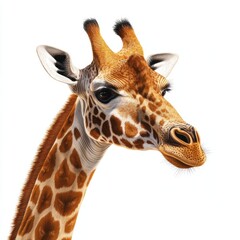 A giraffe with a long neck and brown spots is staring at the camera