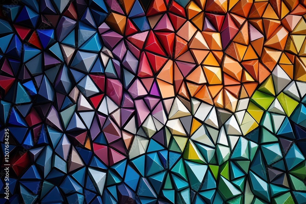 Poster mosaic of colorful triangles creating a vibrant geometric pattern