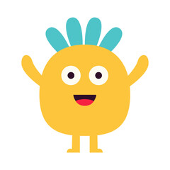 Cute orange monster icon. Happy Halloween. Cartoon kawaii funny boo character. Colorful silhouette monsters. Funny face. Eyes, teeth, hair, hands. Flat design. Childish style. White background Vector