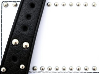 Black leather strap with chrome studs in a geometric pattern, stylish jewelry, black leather, fashion accessory