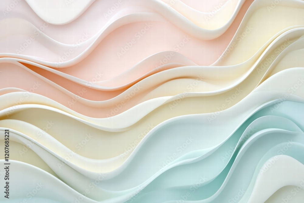 Poster pastel wavy lines create a soothing abstract background in soft hues