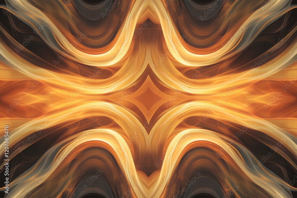 Poster symmetrical waves create an abstract pattern in warm tones of gold and brown