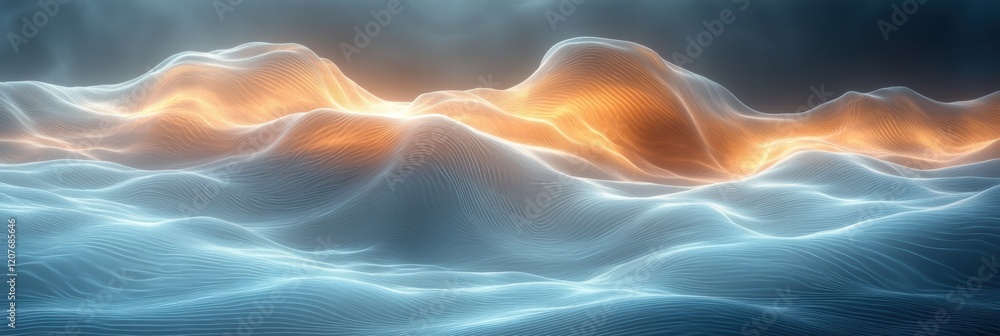 Poster symmetrical waves create an abstract landscape of light and texture in digital design