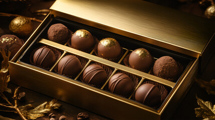 Chocolate Truffles. Delicious praline chocolate in a golden box