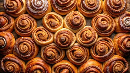 Sweet baked goods: An overhead shot reveals swirls of cinnamon, a delicious aerial perspective.