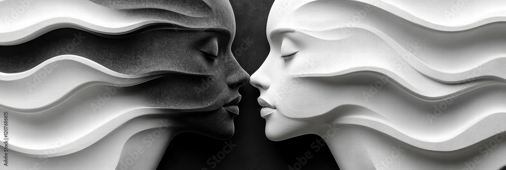 Poster black and white figures express unity and connection through elegant design