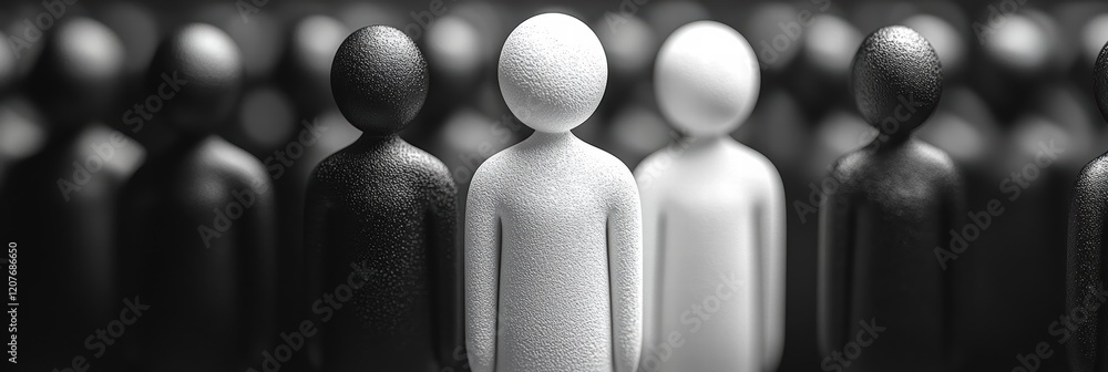 Poster black and white figures create a striking contrast in a minimalist display of unity and diversity