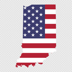 Indiana state map with American national flag.