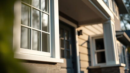 Modern House Exterior with White Window Detail: Real Estate, Architecture, and Home Design