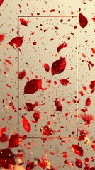 Minimalist Frame with Falling Red Petals for Chinese New Year Celebration, Capturing the Essence of Renewal and Joy in Festive Designs