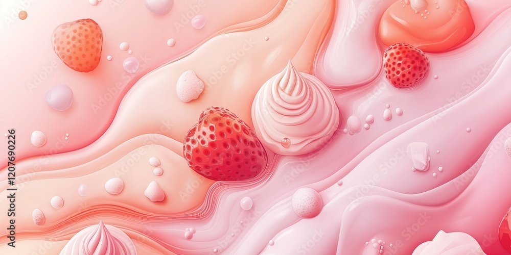 Poster abstract background with desserts and sweets and abstract gradients in soft pastel tones, smooth tex