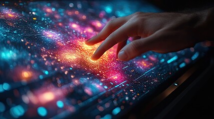 Interactive technology experience digital space visual content futuristic environment close-up view innovation showcase