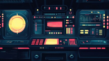 Digital in flat design front view modern technology theme animation vivid 