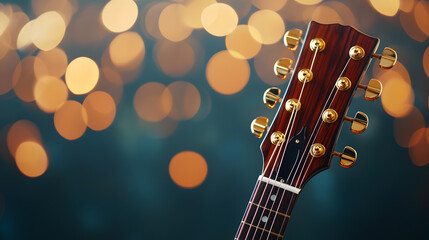 Fototapeta premium Guitar performance with bokeh background indoor setting musical instrument artistic vibe close-up view creativity unleashed