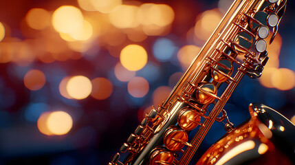 Obraz premium Saxophone performance jazz club musical event vibrant atmosphere close-up view creative expression
