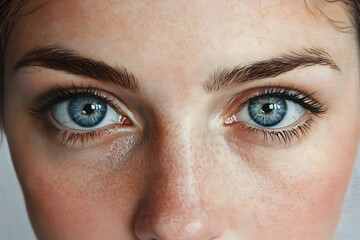 Naklejka premium Captivating portrait of a young woman's striking blue eyes studio close-up intimate environment artistic expression