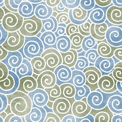 Fototapeta premium Abstract Blue Green Spirals Seamless Pattern