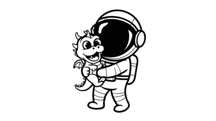 A vector illustration of a cute astronaut holding a dragon, white background Generative AI
