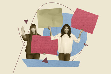 Sketch image trend artwork montage photo collage of international woman day right demonstration...