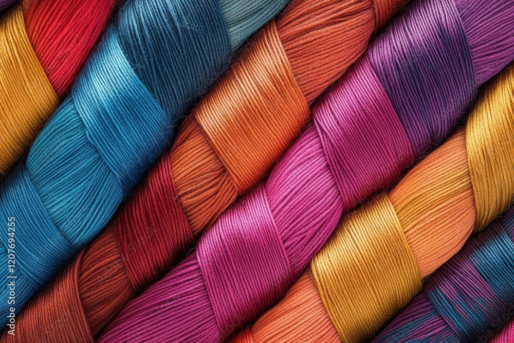 Poster colorful woven threads creating intricate fabric texture in close-up view