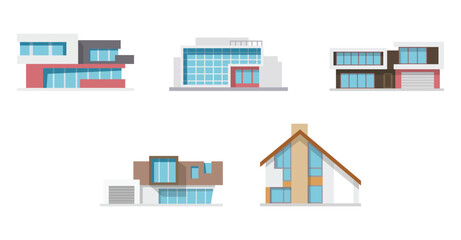 Modern house vector illustration front view with roof. Real estate business concept.