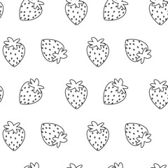 Cute Black and White Strawberry Pattern on White Background