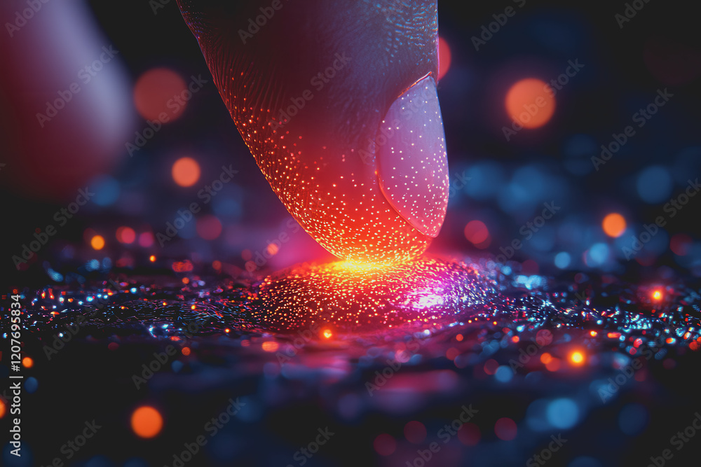 Poster a hand reaching out to touch a glowing spherical object in a dark environment creating a sense of wo