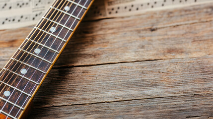 Obraz premium Guitar performance live session music studio video content rustic environment close-up view creative expression