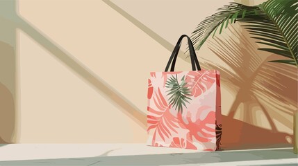 Fabric Shopper Bag Mockup on White Background with Palm