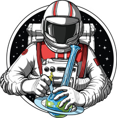 Astronaut in Space Smoking a Bong Over the Earth