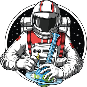 Naklejki Astronaut in Space Smoking a Bong Over the Earth