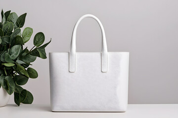 Elegant white tote bag displayed against minimalist background in modern setting