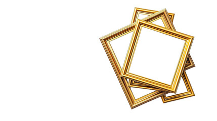 Empty ornate gold frames stacked with elegant design ready for artwork or photographs in creative backgrounds