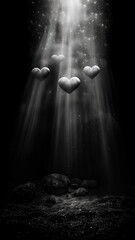 glowing white hearts against a dark backdrop. Perfect for love, Valentine's Day, and artistic phone wallpaper designs with a romantic, serene aesthetic.