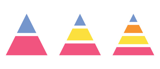 Levels of triangular pyramid. Maslow layer diagram. level infographic. Half triangle pyramid chart. 