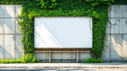 White billboard on spring summer green leaves background