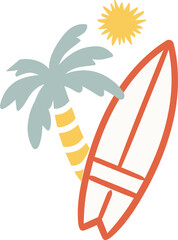 Colorful Palm Tree and Surfboard Illustration